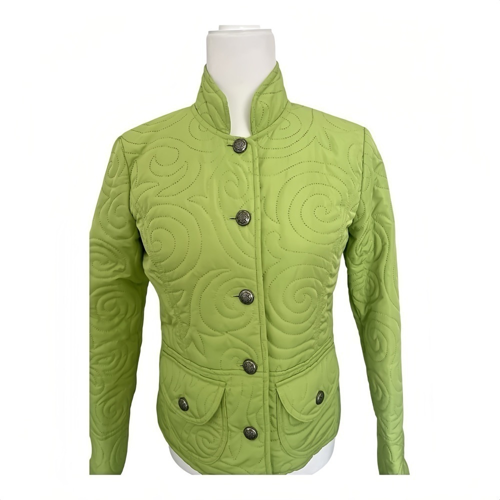 David Brooks W’s PXS Light Green Quilted Jacket Mandarin Collar Button Front